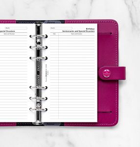 Birthdays, anniversaries and special occasions Filofax